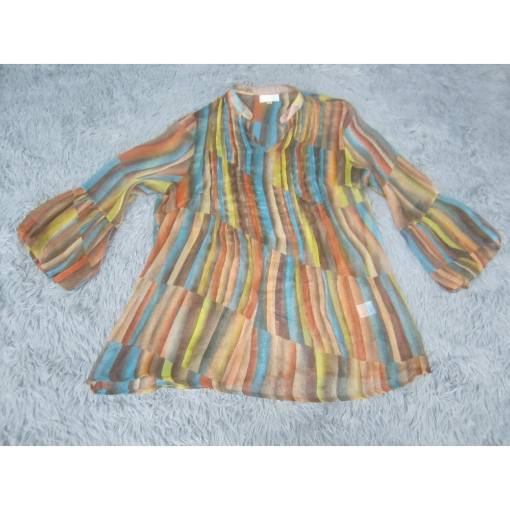 Adore‎ Blouse Womens Medium Sheer 3/4 Sleeve Casual Colorful Polyester Top